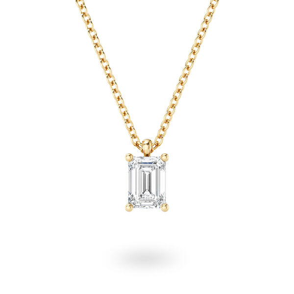 Yellow Gold Emerald-Cut Diamond Pendant with Sapphire Accent